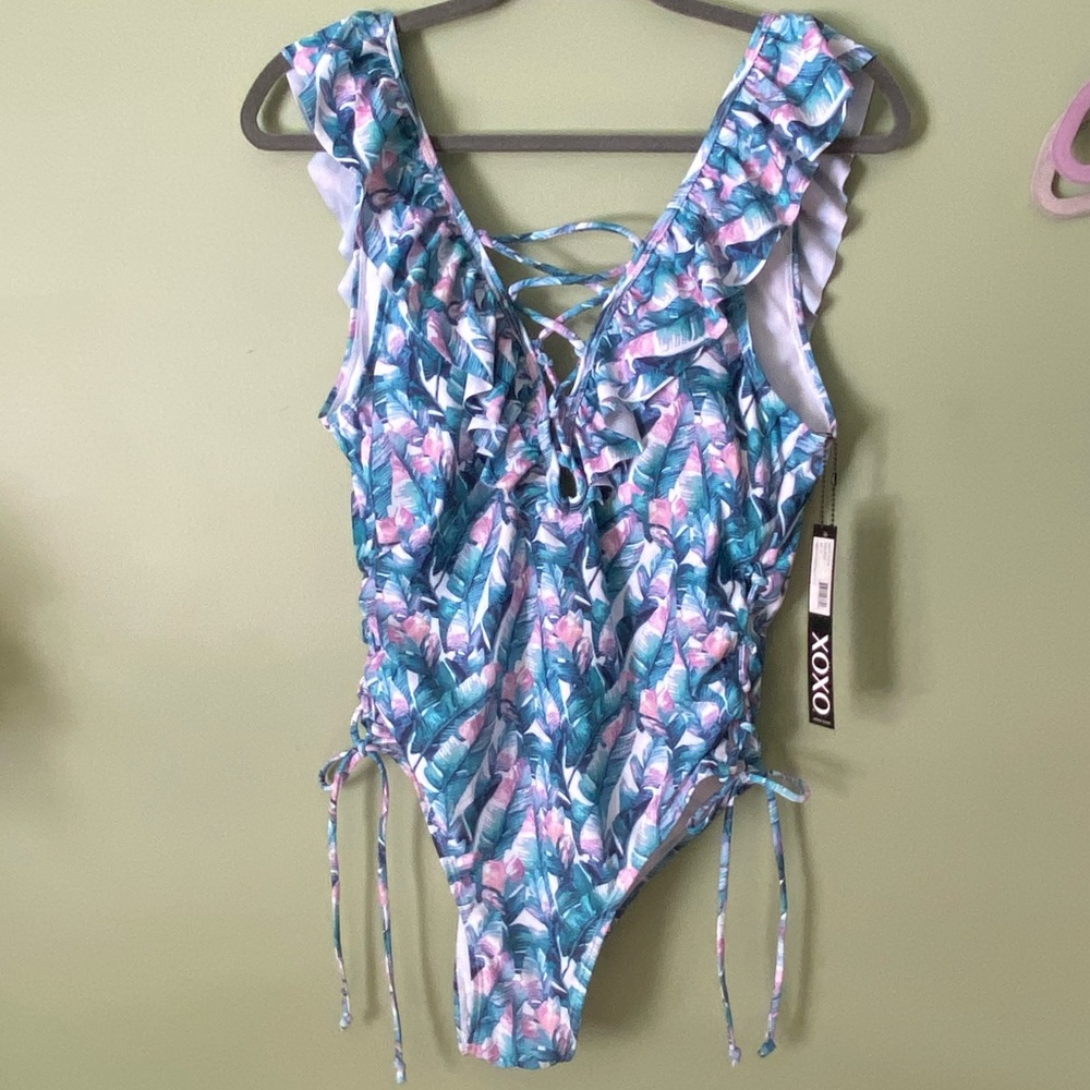 NWT XOXO Plus 1X lattice one piece bathing suit